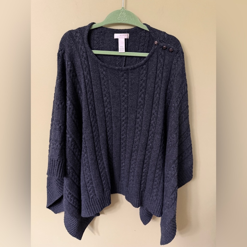 Kenar Women's Cable Knit‎ Sweater Cape Shawl Sz S RUNS LARGE Slate Gray